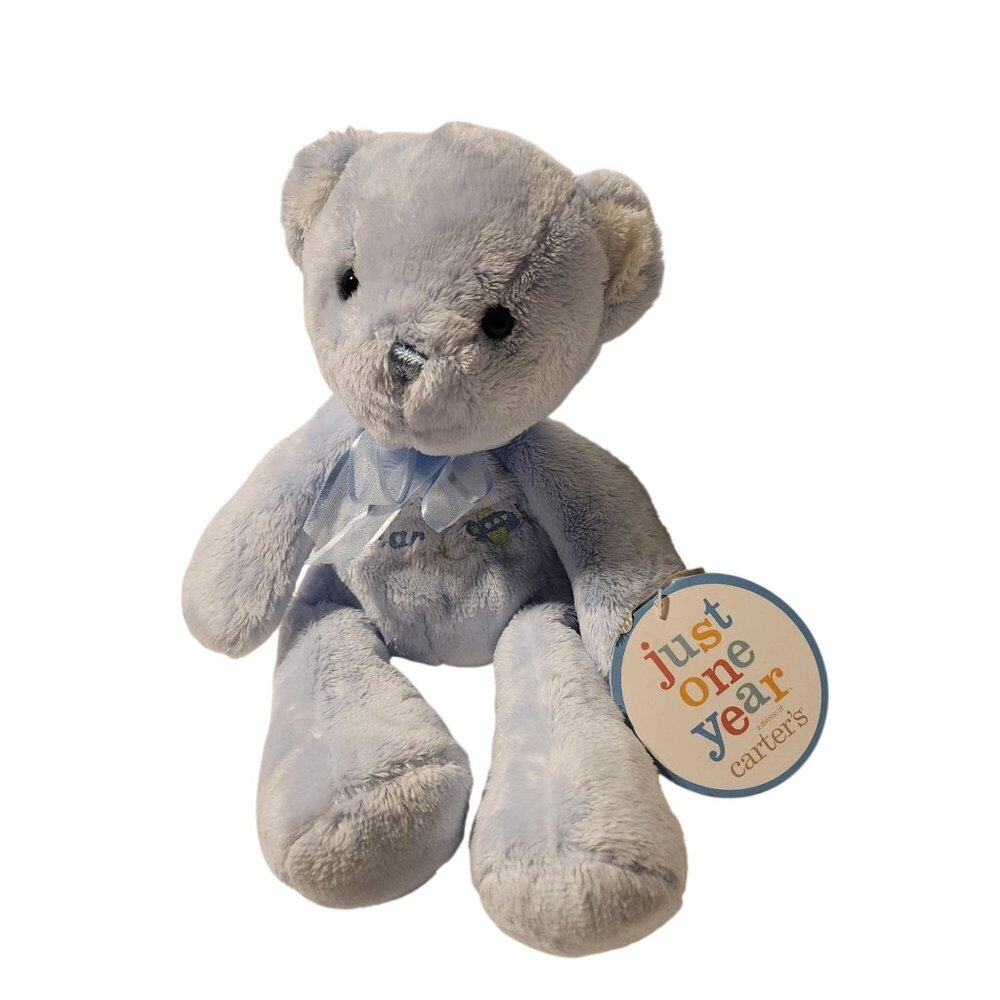 New Carter's Blue My First Bear Airplane Plush Toy Baby Rattle Just One Year